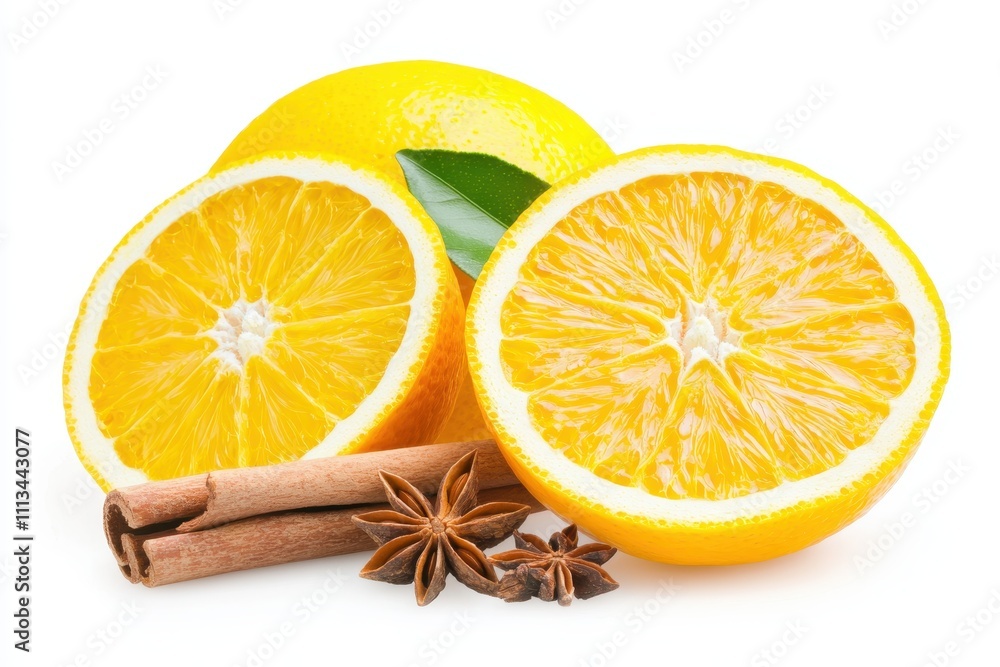 Close Up of Cinnamon Sticks and Star Anise with Fresh Oranges Close Up of Cinnamon Sticks and Star Anise with Fresh Oranges