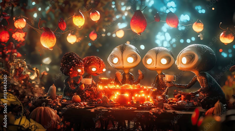 Alien Creatures Enjoying Autumnal Feast Together Alien Creatures Enjoying Autumnal Feast Together