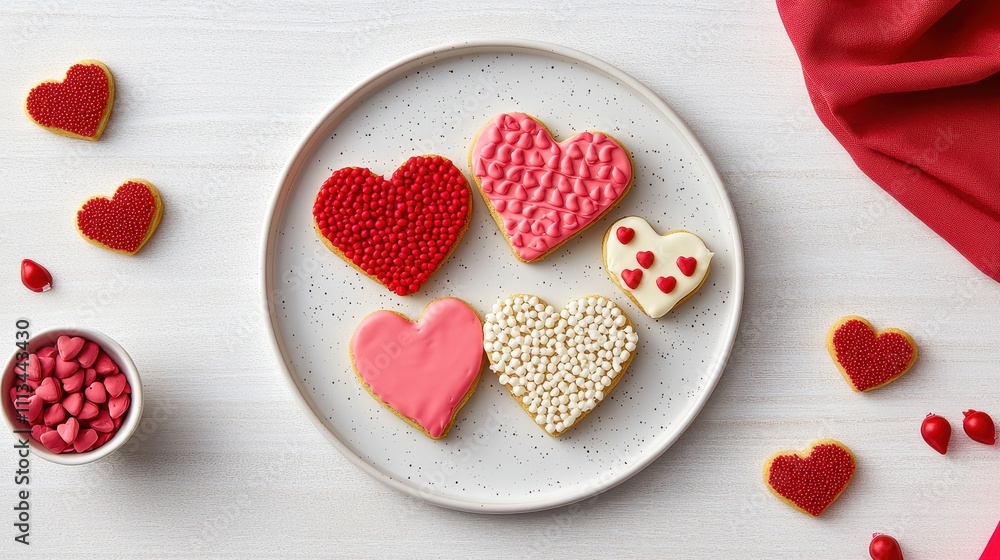 Fototapeta premium Heart-Shaped Cookies on Platter for Valentine's Day Celebration