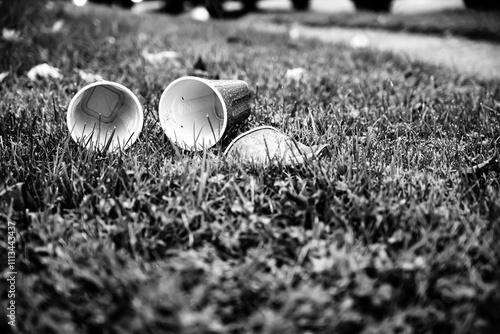 Photography Crushed and discarded red plastic cups after a college party
