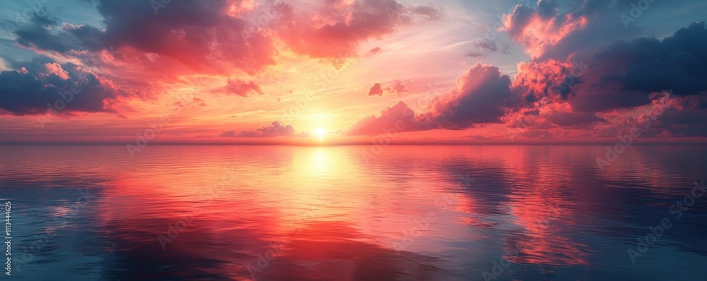 Vibrant Sunset Over Calm Ocean with Pink and Orange Hues Peaceful Dusk Sky Vibrant Sunset Over Calm Ocean with Pink and Orange Hues Peaceful Dusk Sky
