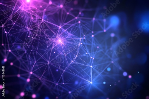 Interconnected Lines and Dots: Abstract Digital Art in Dark Blue and Purple Colors with a Technological Network Pattern