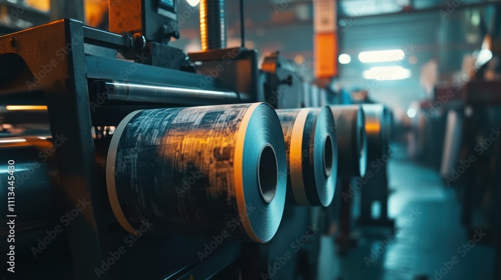 Printing Press and Reels in a Factory Printing Press and Reels in a Factory