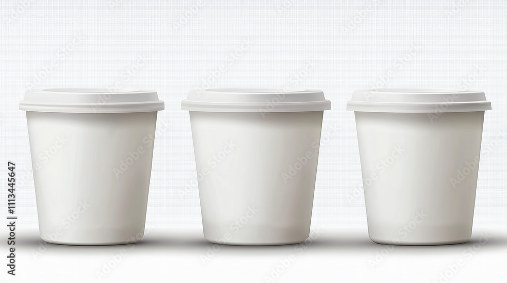 Yoghurt package, plastic cups, containers for dairy products isolated mockup. White jars or pots with foil lid, four tubs pack front and top view on transparent background, Realistic 3d vector mock up Yoghurt package, plastic cups, containers for dairy products isolated mockup. White jars or pots with foil lid, four tubs pack front and top view on transparent background, Realistic 3d vector mock up