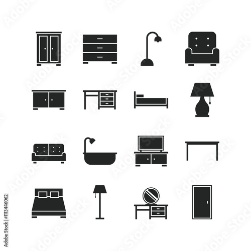 Home Furniture Flat Icon Set