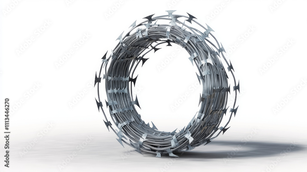 Coil of metal steel barbed wire with thorns or spikes realistic vector illustration isolated on transparent background with shadow. Rolled wire spool, industrial facility Coil of metal steel barbed wire with thorns or spikes realistic vector illustration isolated on transparent background with shadow. Rolled wire spool, industrial facility