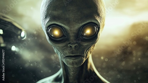 Gray Alien Close Up Portrait Mysterious Being