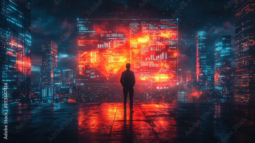 Corporate Executive Navigating Futuristic Business World on Digital Platform Amid Holographic Charts Corporate Executive Navigating Futuristic Business World on Digital Platform Amid Holographic Charts