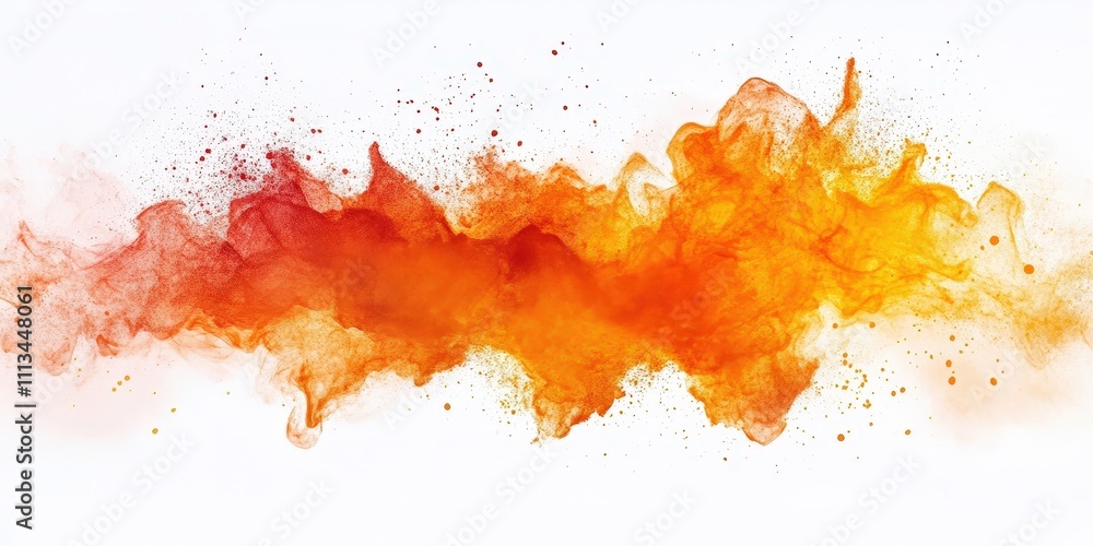 Fototapeta premium Bright Orange Explosion of Powder on a White Background Creating a Chaotic and Vibrant Artistic Display of Color and Movement in the Air