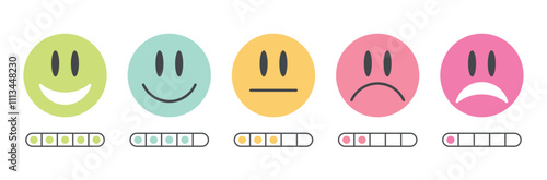 Feedback colored emotion faces rating scale icons editable stroke hand drawn vector objects