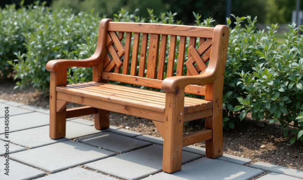 A beautifully crafted wooden bench surrounded by greenery, perfect for outdoor spaces, gardens, parks, or commercial settings, adding charm and comfort. A beautifully crafted wooden bench surrounded by greenery, perfect for outdoor spaces, gardens, parks, or commercial settings, adding charm and comfort.
