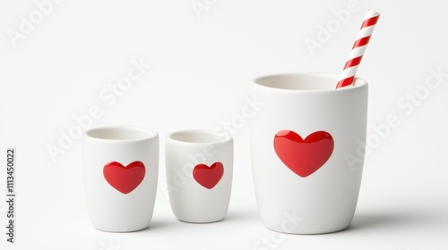 Stylish Party Cups with Red Heart Decals and Striped Straw Design photo