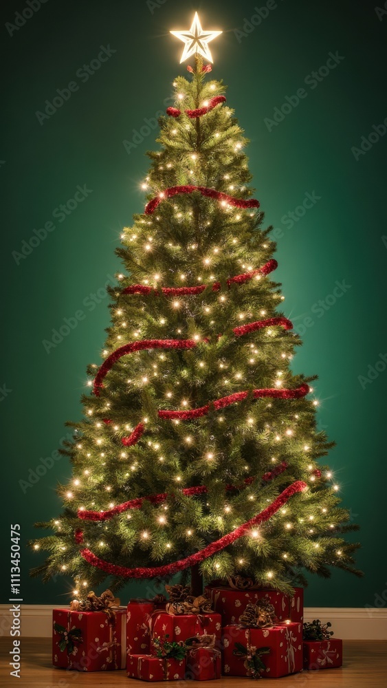 Decorated Christmas Tree Glowing With Lights and Ribbons in a Cozy Indoor Setting During the Festive Season Decorated Christmas Tree Glowing With Lights and Ribbons in a Cozy Indoor Setting During the Festive Season