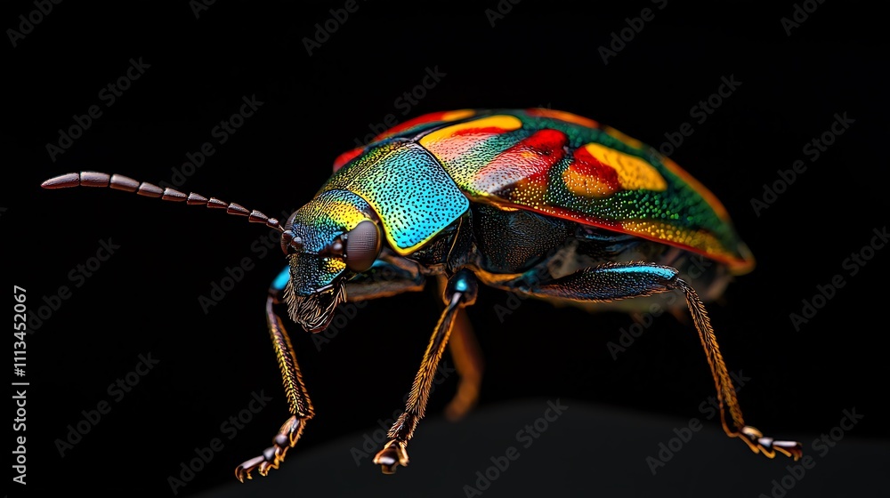 Fototapeta premium Bright Beetle Artwork Featuring Vivid Hues and Intricate Macro Details Illustration