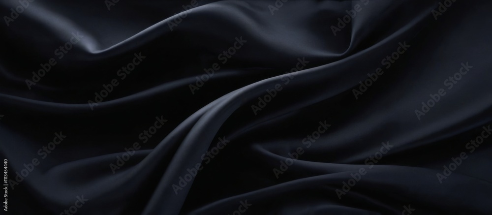 Luxurious dark blue silky fabric with elegant texture and subtle sheen on black background, creating a sense of movement. Luxurious dark blue silky fabric with elegant texture and subtle sheen on black background, creating a sense of movement.