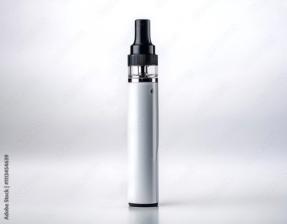 A white bottle with a black cap, electronic cigarette mockup, cut out A white bottle with a black cap, electronic cigarette mockup, cut out