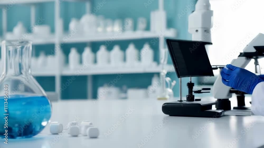 Exploring laboratory research microscopic view of glassware and biotech experiments in science Exploring laboratory research microscopic view of glassware and biotech experiments in science
