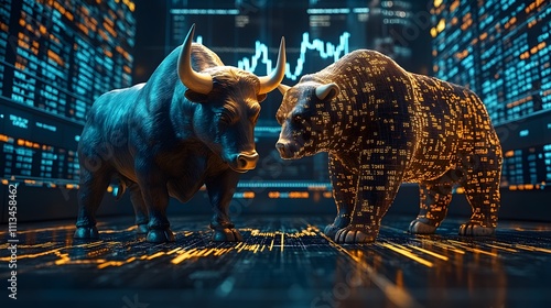 Bull vs bear fight in stock market financial showdown in a dynamic trading environment