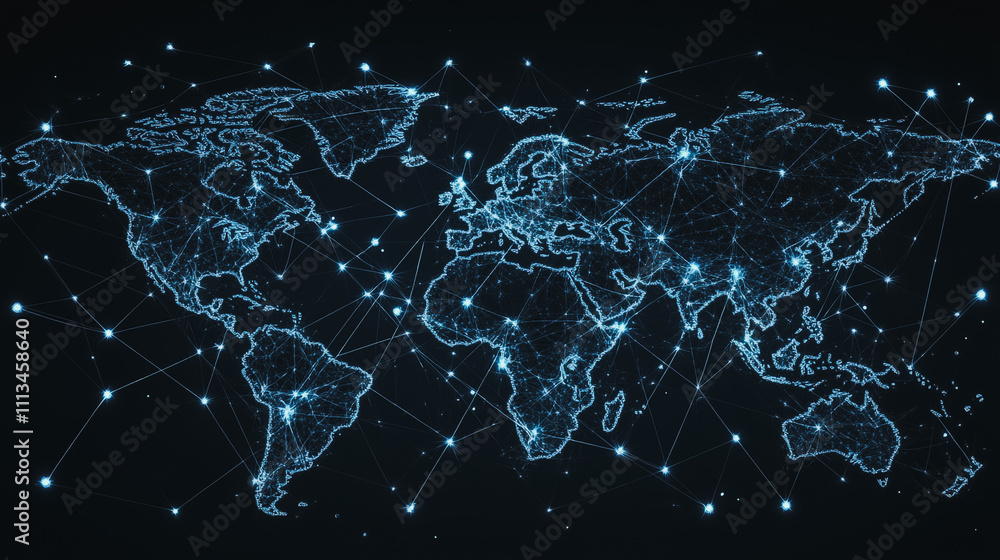 abstract business connection of line from nail node to node on world map background Innovation network points Earth's surface abstract business connection of line from nail node to node on world map background Innovation network points Earth's surface