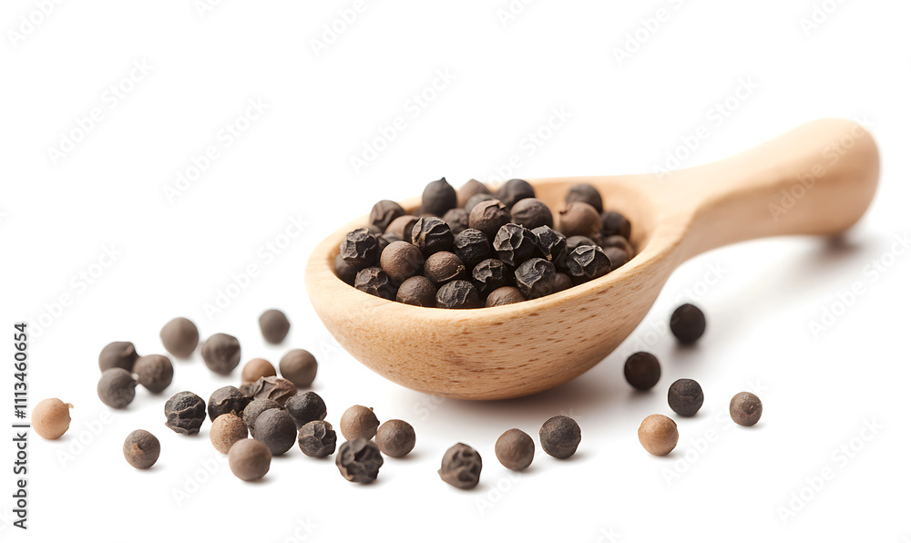 black pepper in a wooden scoop-generative aI black pepper in a wooden scoop-generative aI