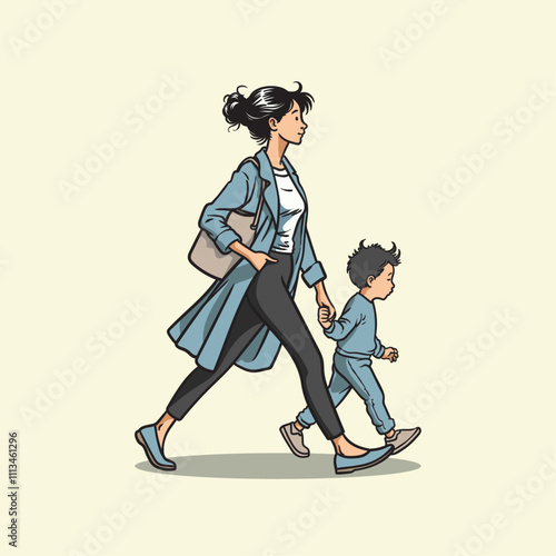 a mother walking with her son