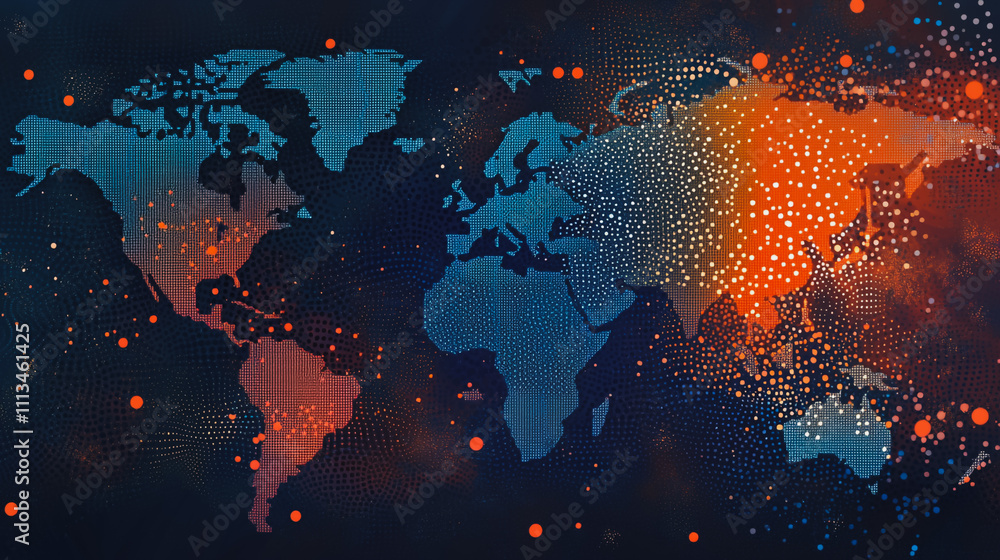 Fototapeta premium abstract business connection of line from nail node to node on world map background Innovation network points Earth's surface