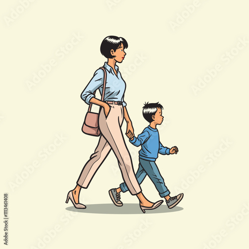 a mother walking with her son