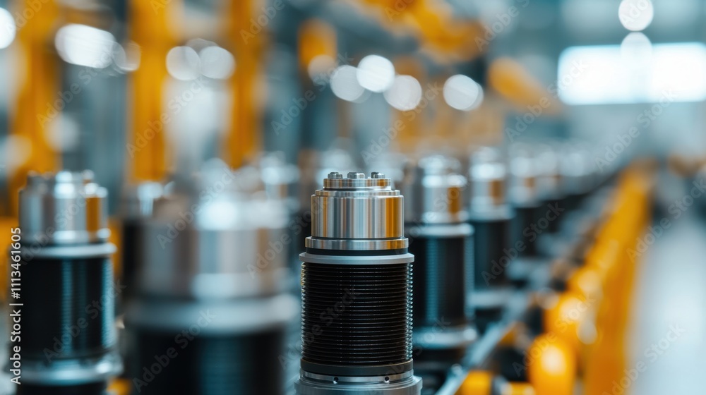 turbocharger installation. A detailed view of industrial machinery parts in a factory, showcasing precision components in a modern manufacturing environment. turbocharger installation. A detailed view of industrial machinery parts in a factory, showcasing precision components in a modern manufacturing environment.