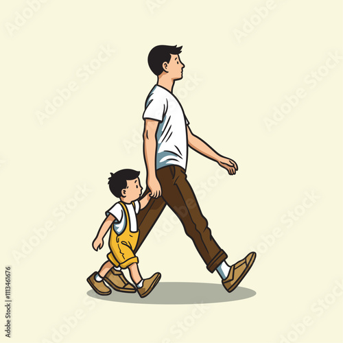 a father is walking with his son