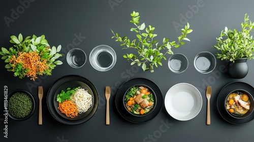 Wallpaper Mural A table with a variety of dishes and utensils, including forks, knives Torontodigital.ca