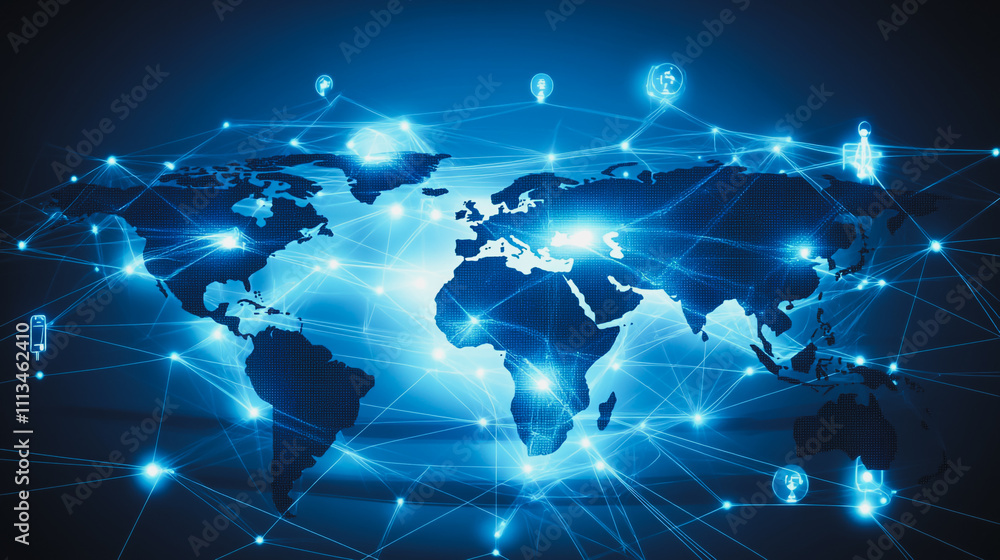 abstract business connection of line from nail node to node on world map background Innovation network points Earth's surface abstract business connection of line from nail node to node on world map background Innovation network points Earth's surface