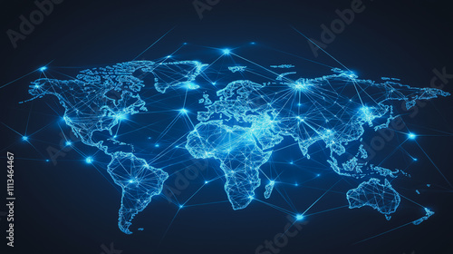 abstract business connection of line from nail node to node on world map background Innovation network points Earth's surface
