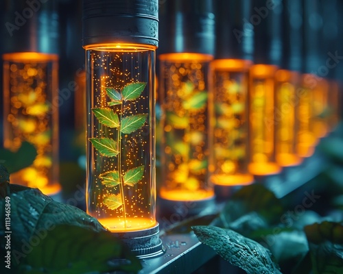 Glowing Biotech Factory with Genetically Engineered Plants and Luminescent Liquids