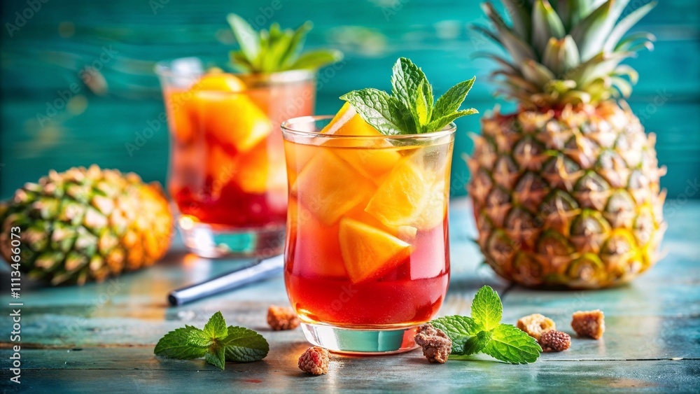 Tropical fruit punch with pineapple and citrus slices Tropical fruit punch with pineapple and citrus slices