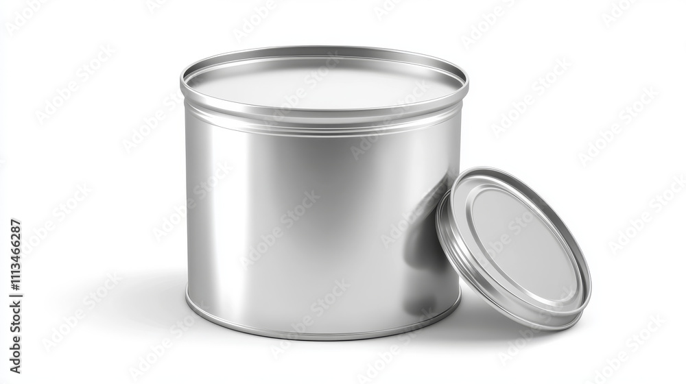 Tin can with open key front and angle view. Blank cylinder metal jar with pull ring on lid, silver colored aluminium canister for cold drink isolated on white background, Realistic 3d vector mockup Tin can with open key front and angle view. Blank cylinder metal jar with pull ring on lid, silver colored aluminium canister for cold drink isolated on white background, Realistic 3d vector mockup