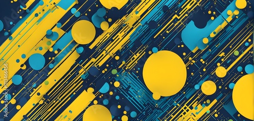 abstract wallpaper illustration, symbolic for artificial intelligence, lines, dots and pattern, vibrant yellow green and blue hues photo