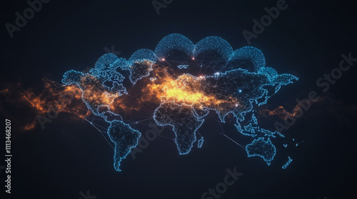 abstract business connection of line from nail node to node on world map background Innovation network points Earth's surface