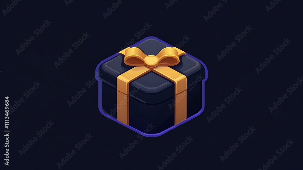 A Dark Gift Box With A Golden Ribbon Bow A Dark Gift Box With A Golden Ribbon Bow