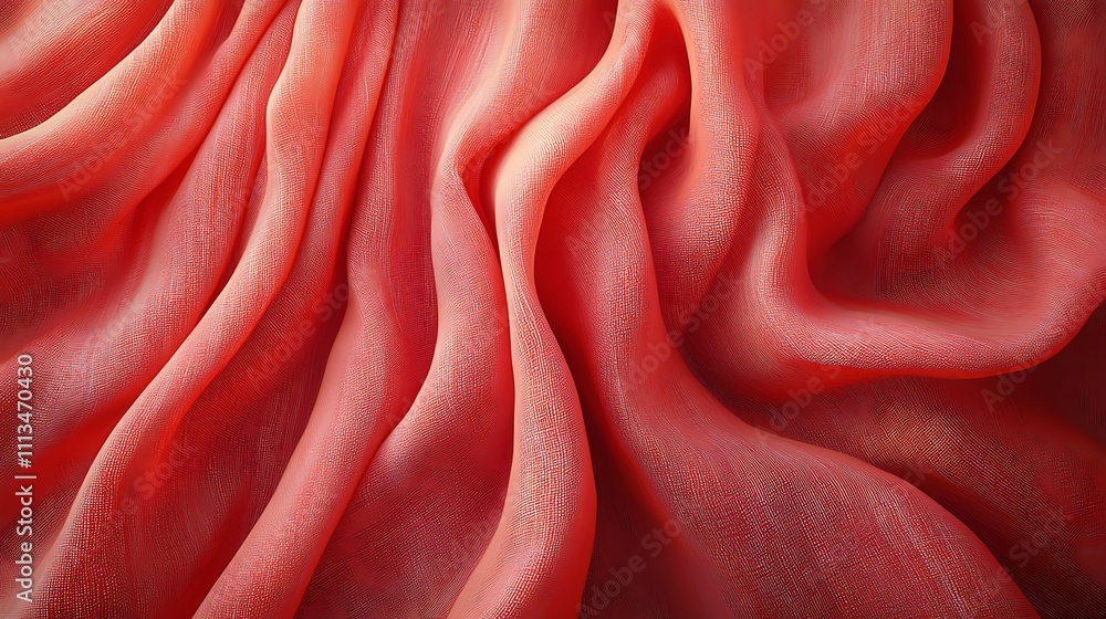 Coral fabric texture background. Draped soft material with wavy folds and creases. Coral fabric texture background. Draped soft material with wavy folds and creases.
