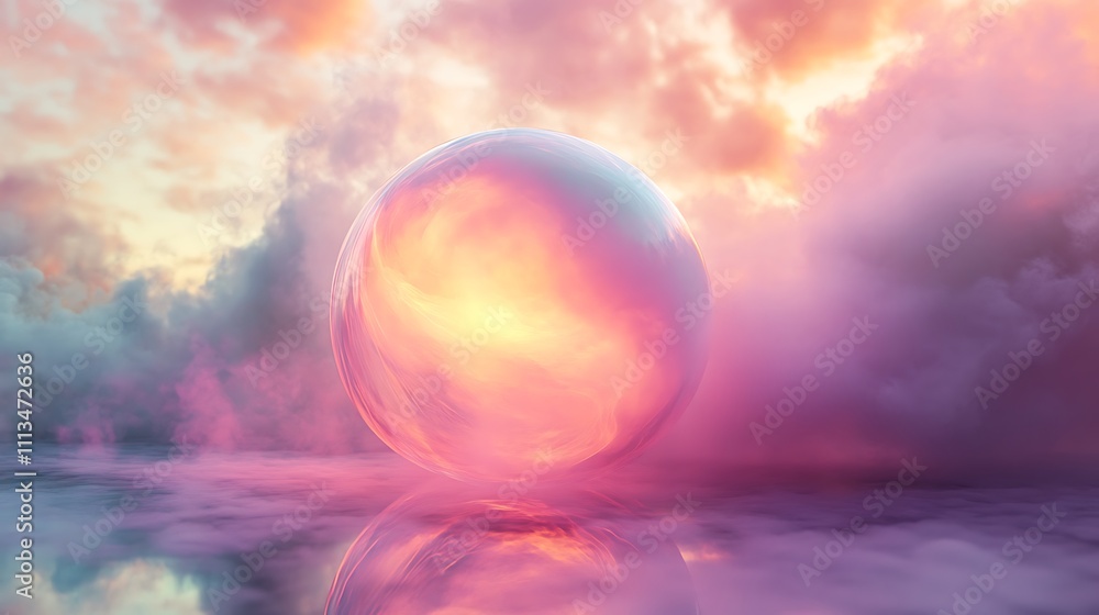 Surreal 3D Art of a Floating Orb Emitting Radiant Glow in Clouds Surreal 3D Art of a Floating Orb Emitting Radiant Glow in Clouds