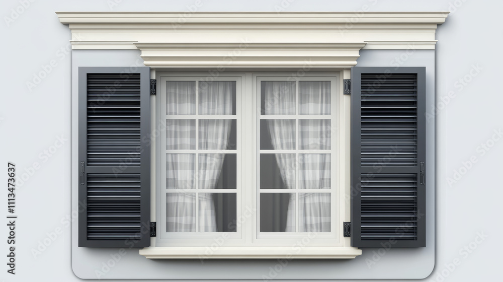 Windows with jalousie and roller shutter curtains. Plastic pvc single casement blinds front view. Home facade design elements isolated on transparent background, Realistic 3d vector illustration, set Windows with jalousie and roller shutter curtains. Plastic pvc single casement blinds front view. Home facade design elements isolated on transparent background, Realistic 3d vector illustration, set
