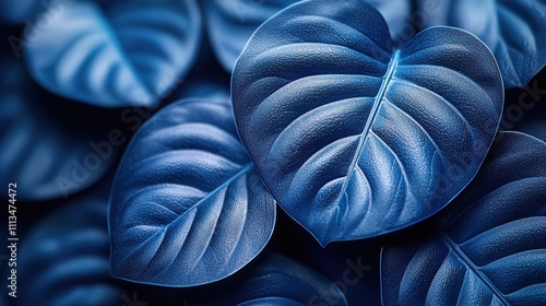 Vibrant blue leaves texture: captivating nature pattern in close-up detail photo