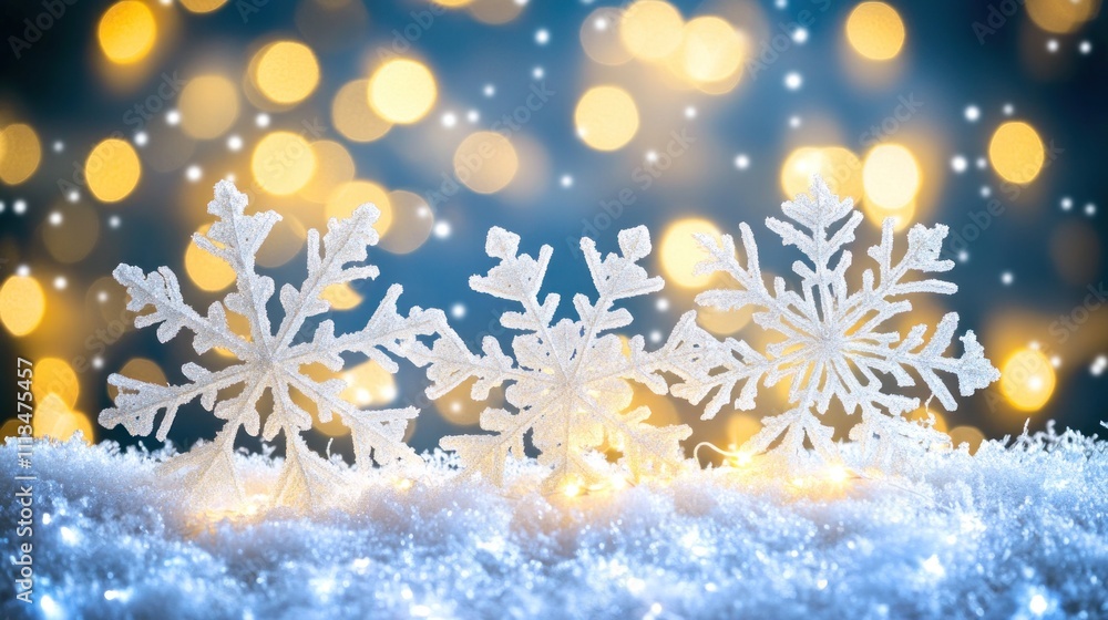 Festive Sparkling Snowflakes Winter Holiday Scene Festive Sparkling Snowflakes Winter Holiday Scene