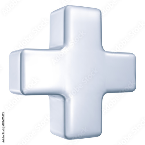 3d silver plus sign. Medical icon apteka. Vector illustration on isolated background.