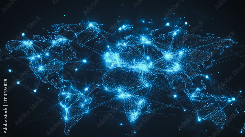 abstract business connection of line from nail node to node on world map background Innovation network points Earth's surface abstract business connection of line from nail node to node on world map background Innovation network points Earth's surface
