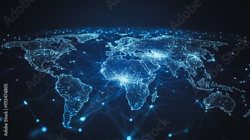 abstract business connection of line from nail node to node on world map background Innovation network points Earth's surface