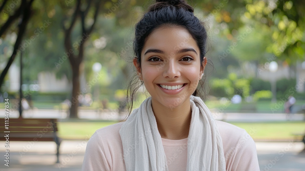 Smiling woman in the park. Spring concept, copy space. Smiling woman in the park. Spring concept, copy space.
