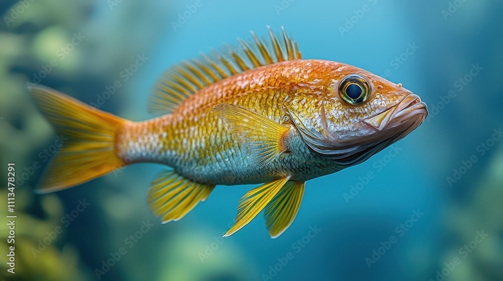 Fototapeta premium Vibrant yellow fish swimming gracefully in ocean depths