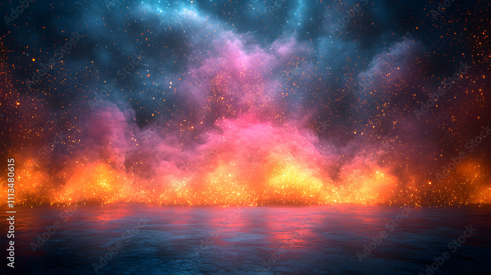 Obraz premium Fiery Embers Rise Above Dark Water Reflecting Light