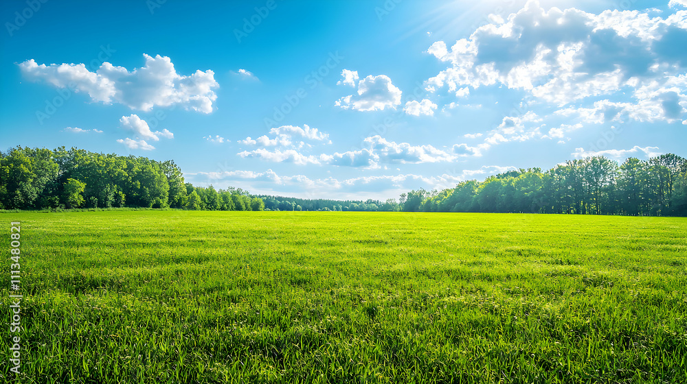 Obraz premium Lush Green Field Under a Bright Sunny Sky